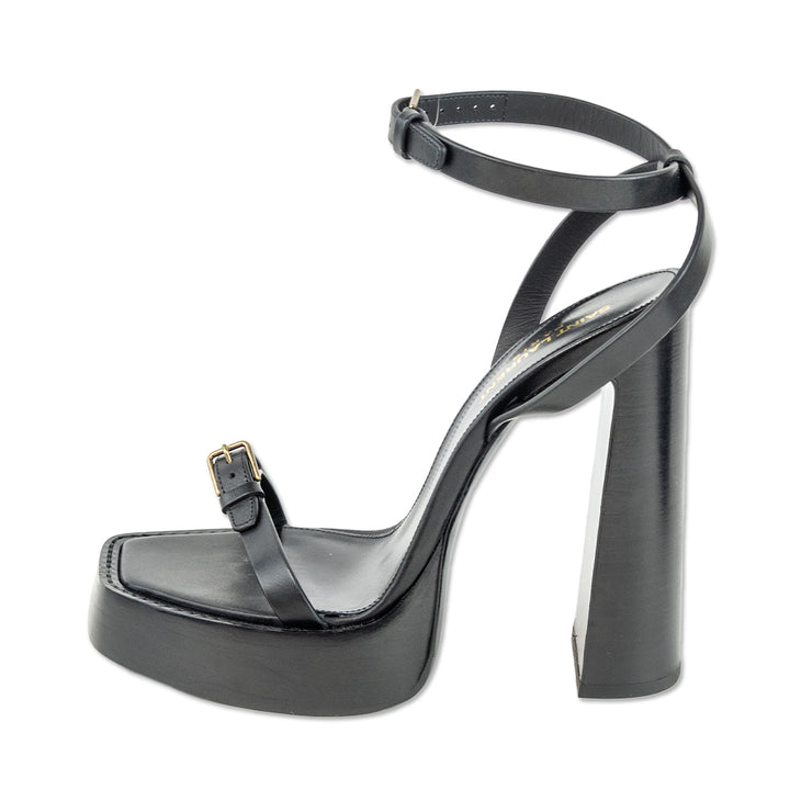 Saint Laurent Platz Black Leather Platform Sandals