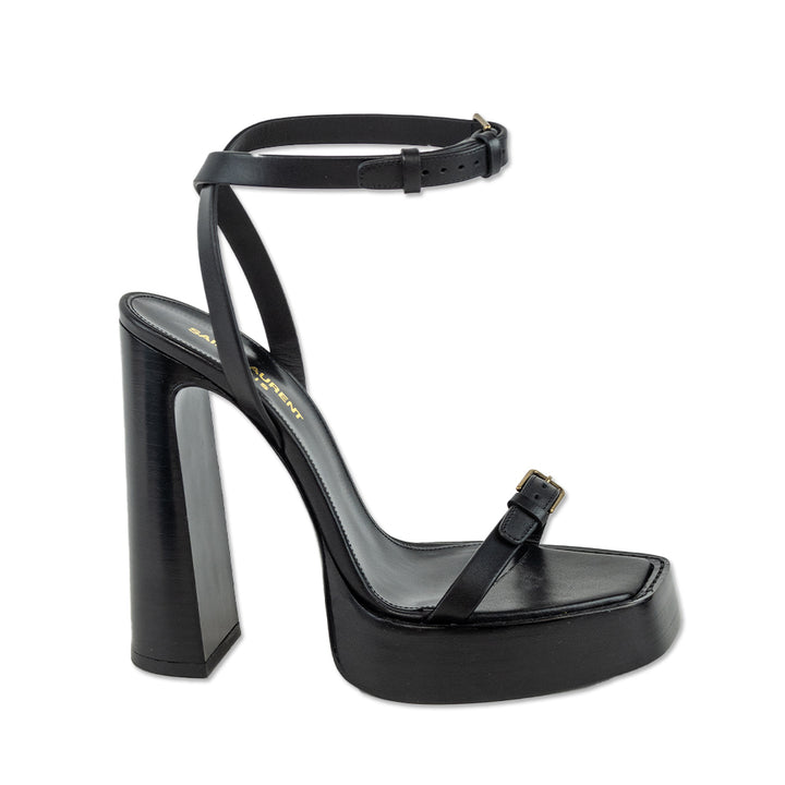 Saint Laurent Platz Black Leather Platform Sandals