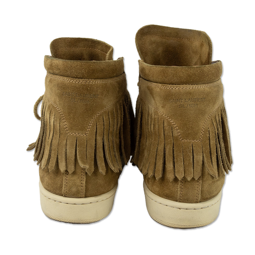 Saint Laurent Tan Suede Fringe High Top Sneakers