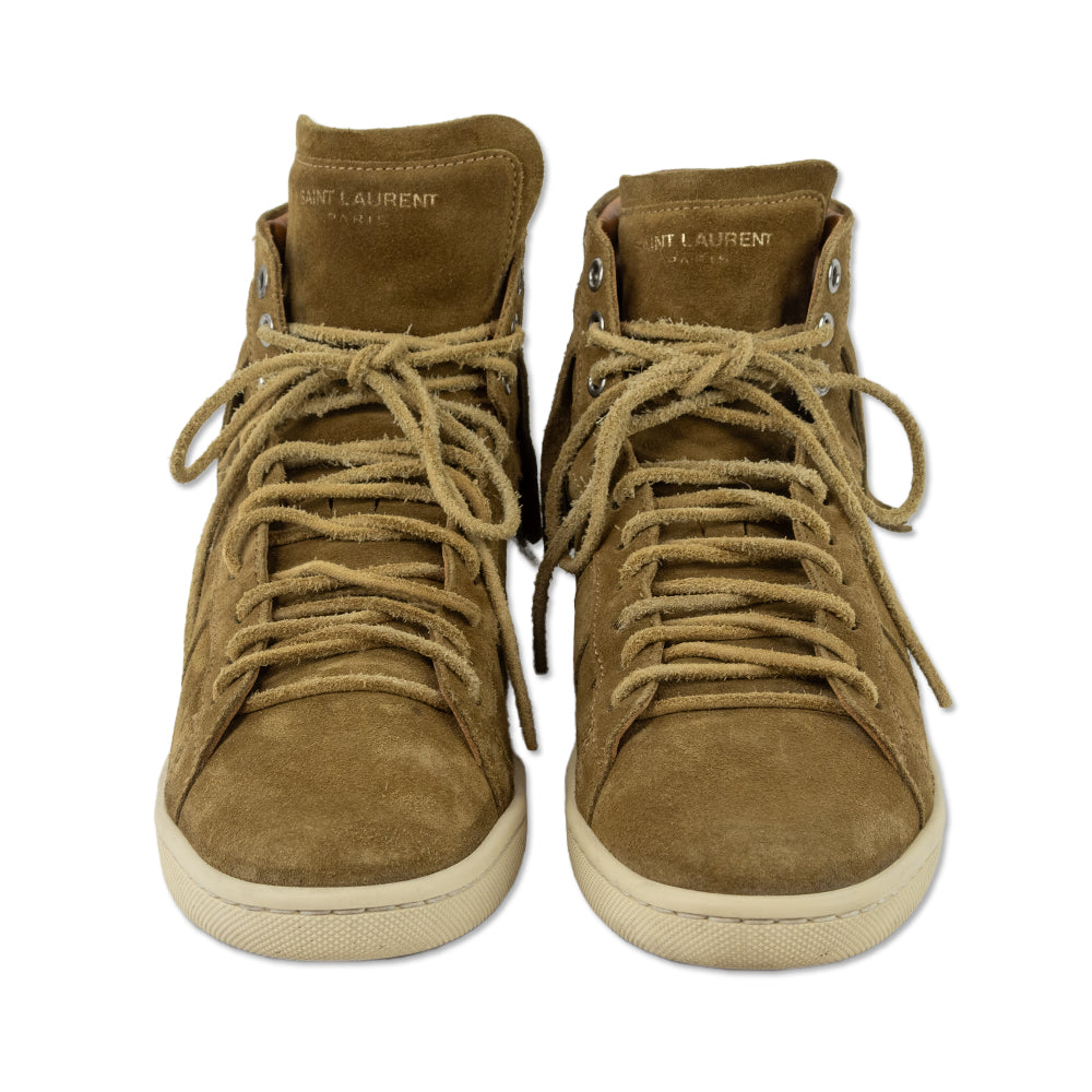 Saint Laurent Tan Suede Fringe High Top Sneakers