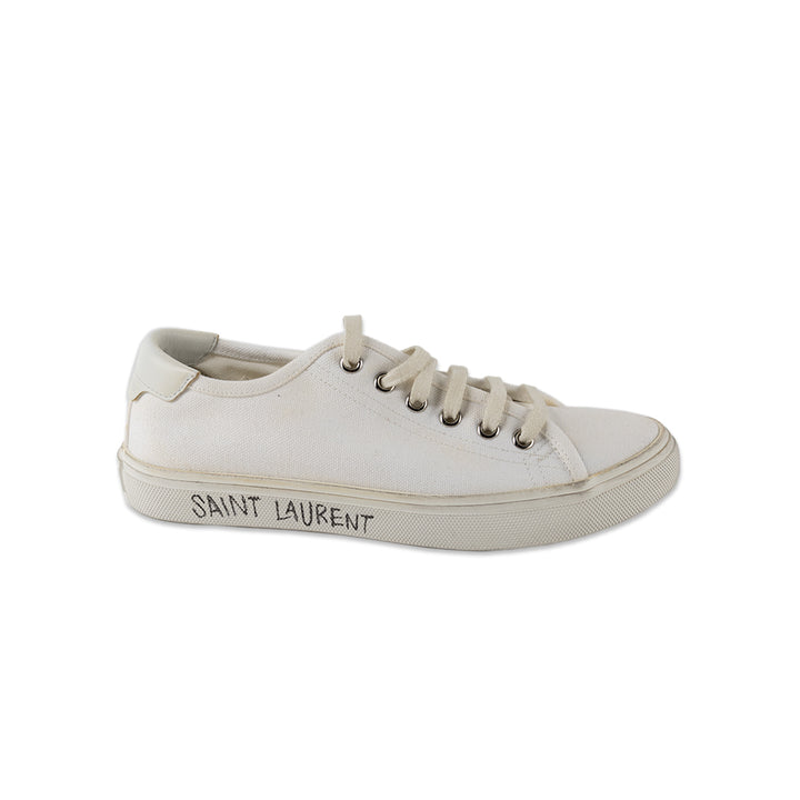 Saint Laurent White Canvas Logo Low Top Sneakers