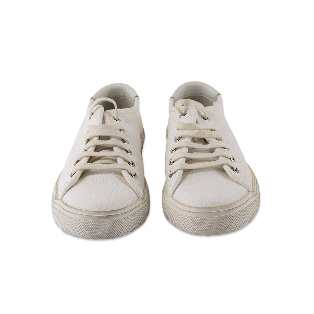 Saint Laurent White Canvas Logo Low Top Sneakers