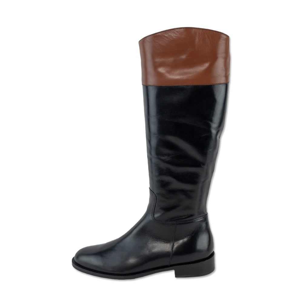 Saks Fifth Avenue Kensington Black/Brown Leather Riding Boots