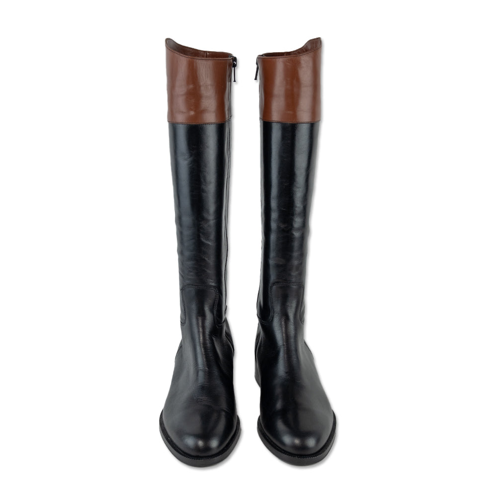 Saks Fifth Avenue Kensington Black/Brown Leather Riding Boots