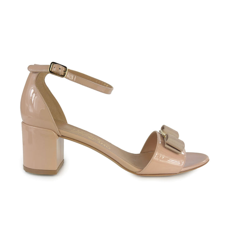 Salvatore Ferragamo Gavina Nude Patent Leather Bow Sandals