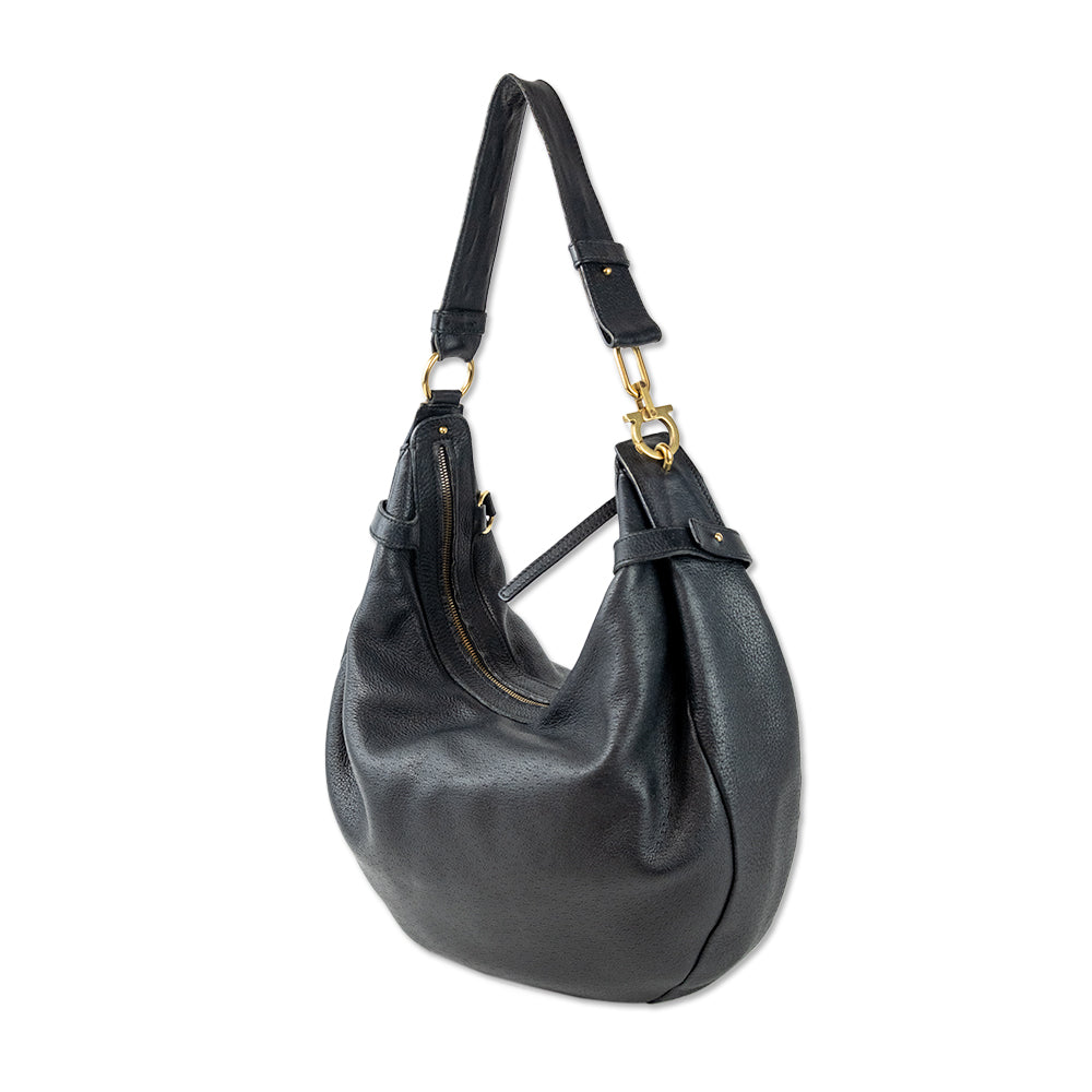 Salvatore Ferragamo Black Leather Hobo Bag