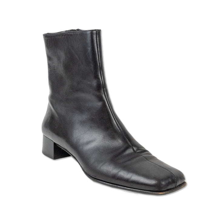 Salvatore Ferragamo Black Leather Square Toe Ankle Boots