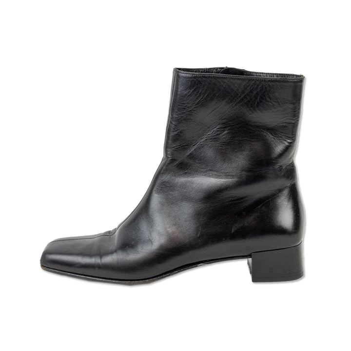 Salvatore Ferragamo Black Leather Square Toe Ankle Boots