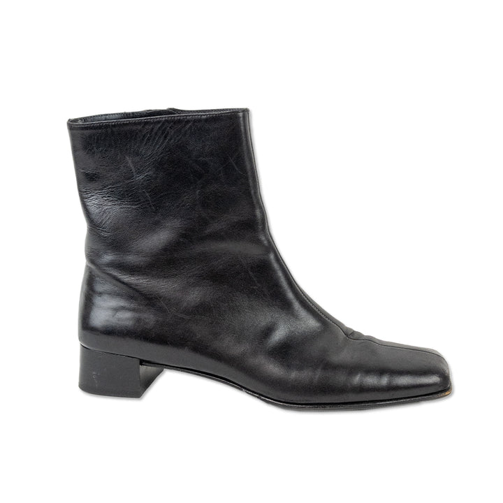 Salvatore Ferragamo Black Leather Square Toe Ankle Boots