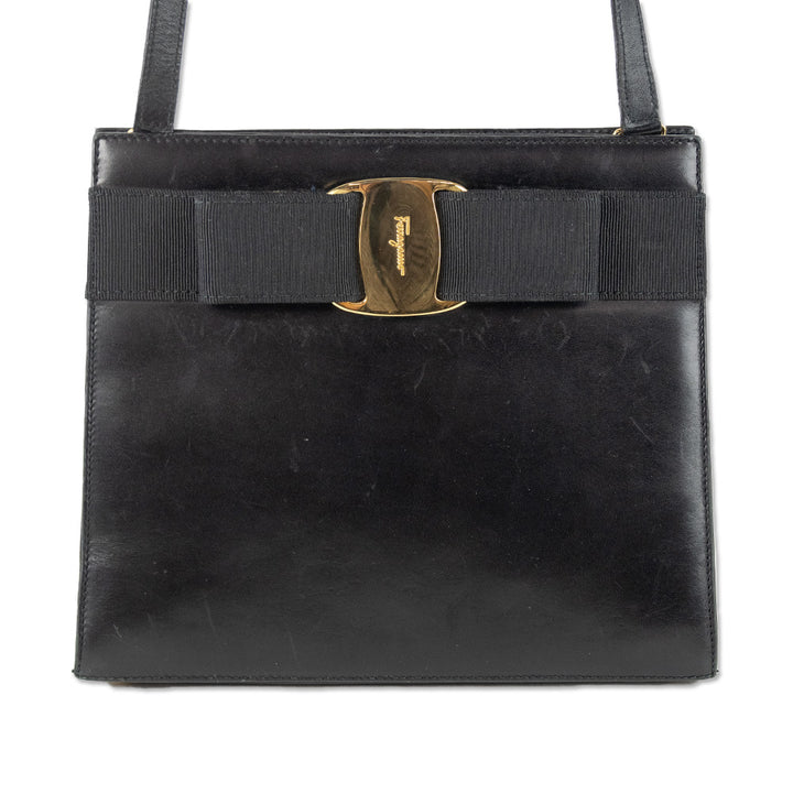 Salvatore Ferragamo Black Leather Vara Bow Bag