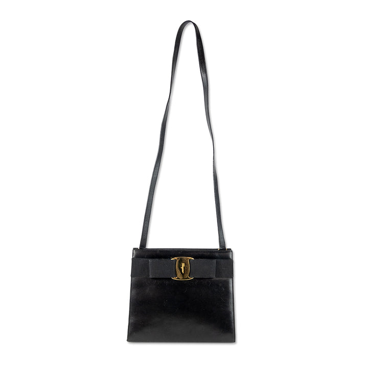 Salvatore Ferragamo Black Leather Vara Bow Bag