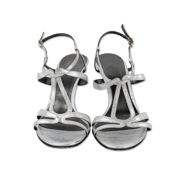 Faconnable Silver Cut Out Open Toe Pumps