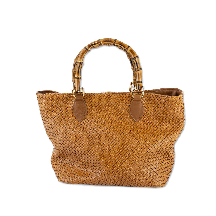 Bruno Cerere Woven Leather Tote with Bamboo Top Handle