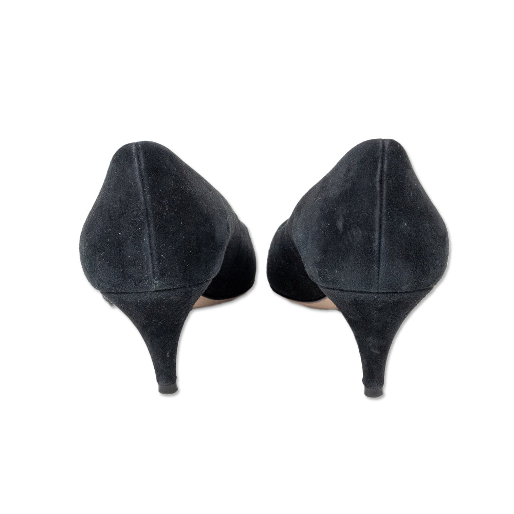 Salvatore Ferragamo Black Suede Pointed Toe Kitten Heels