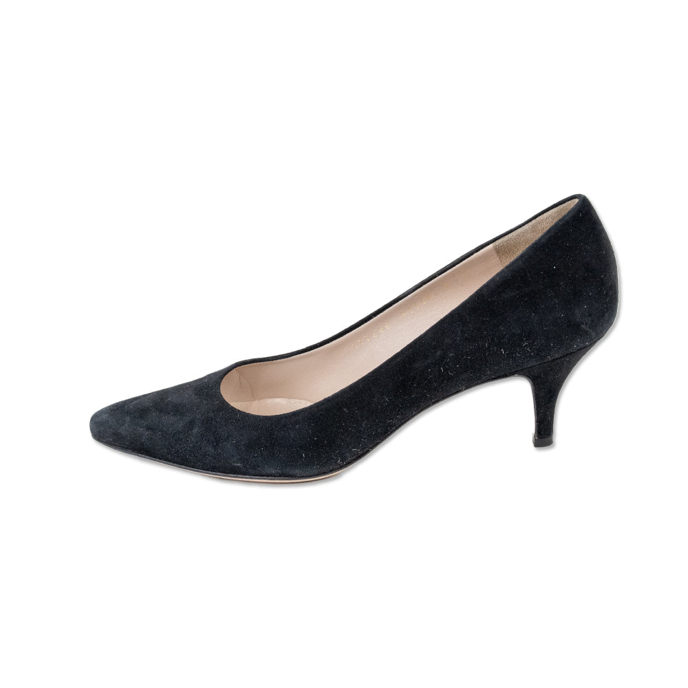 Salvatore Ferragamo Black Suede Pointed Toe Kitten Heels