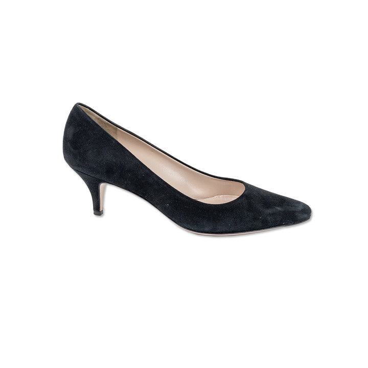 Salvatore Ferragamo Black Suede Pointed Toe Kitten Heels