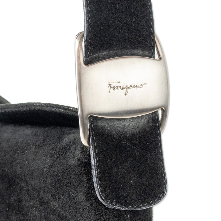 Salvatore Ferragamo Black Suede Shoulder Bag