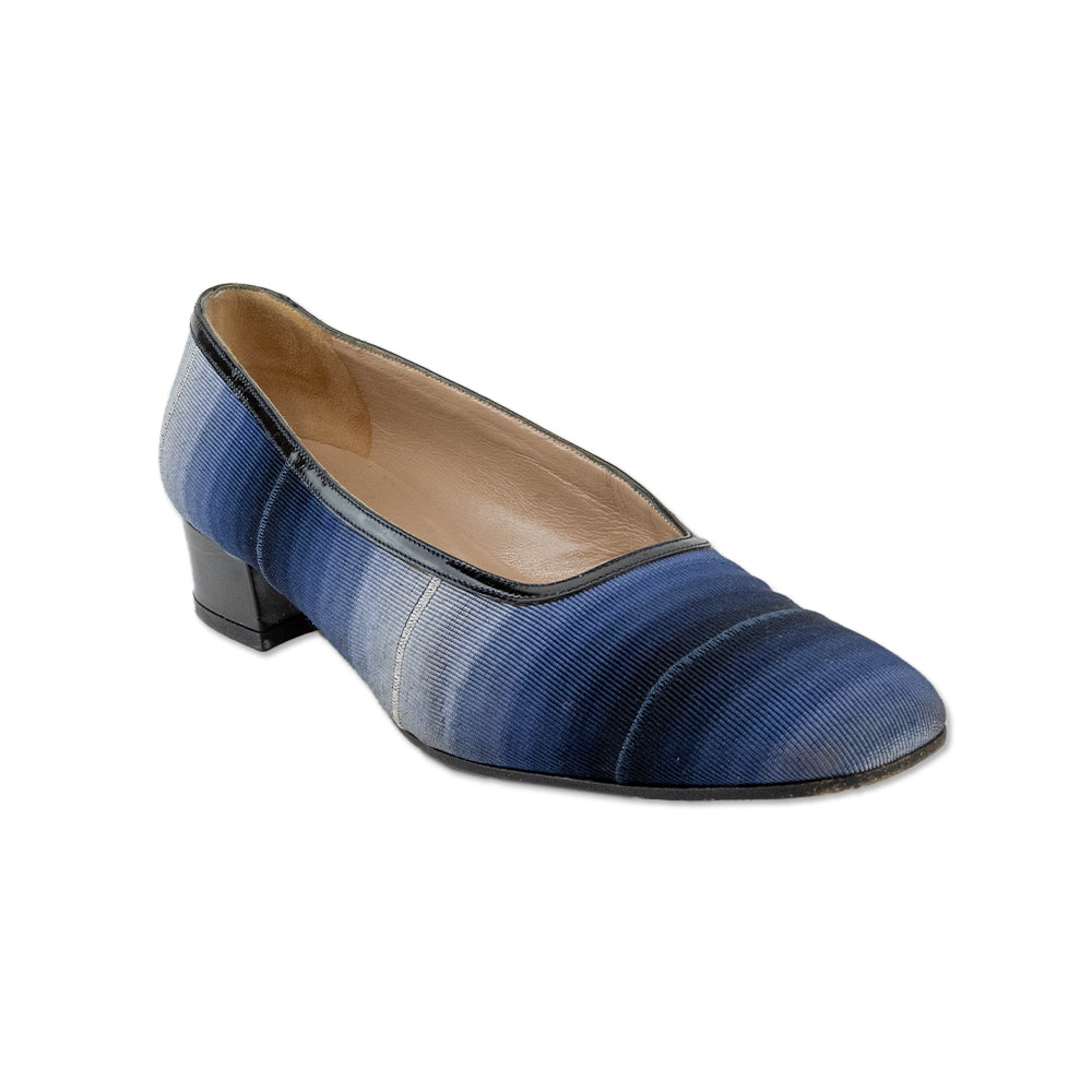 Salvatore Ferragamo Blue Striped Heeled Square Toe Loafers