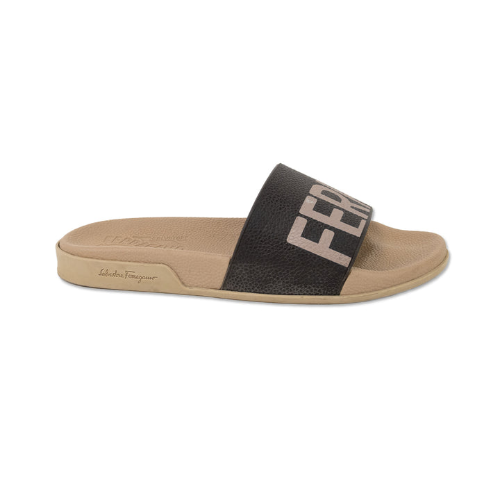 Salvatore Ferragamo Brown Logo Rubber Slides