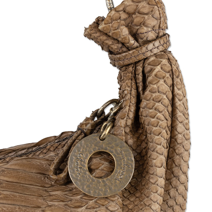 Salvatore Ferragamo Brown Python Crossbody with Chain Link Strap