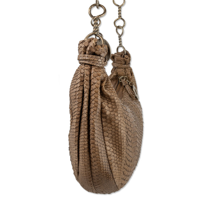 Salvatore Ferragamo Brown Python Crossbody with Chain Link Strap