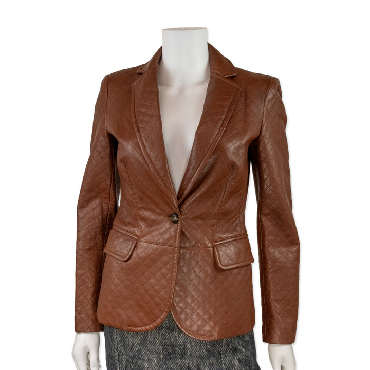 Salvatore Ferragamo Brown Quilted Leather Blazer