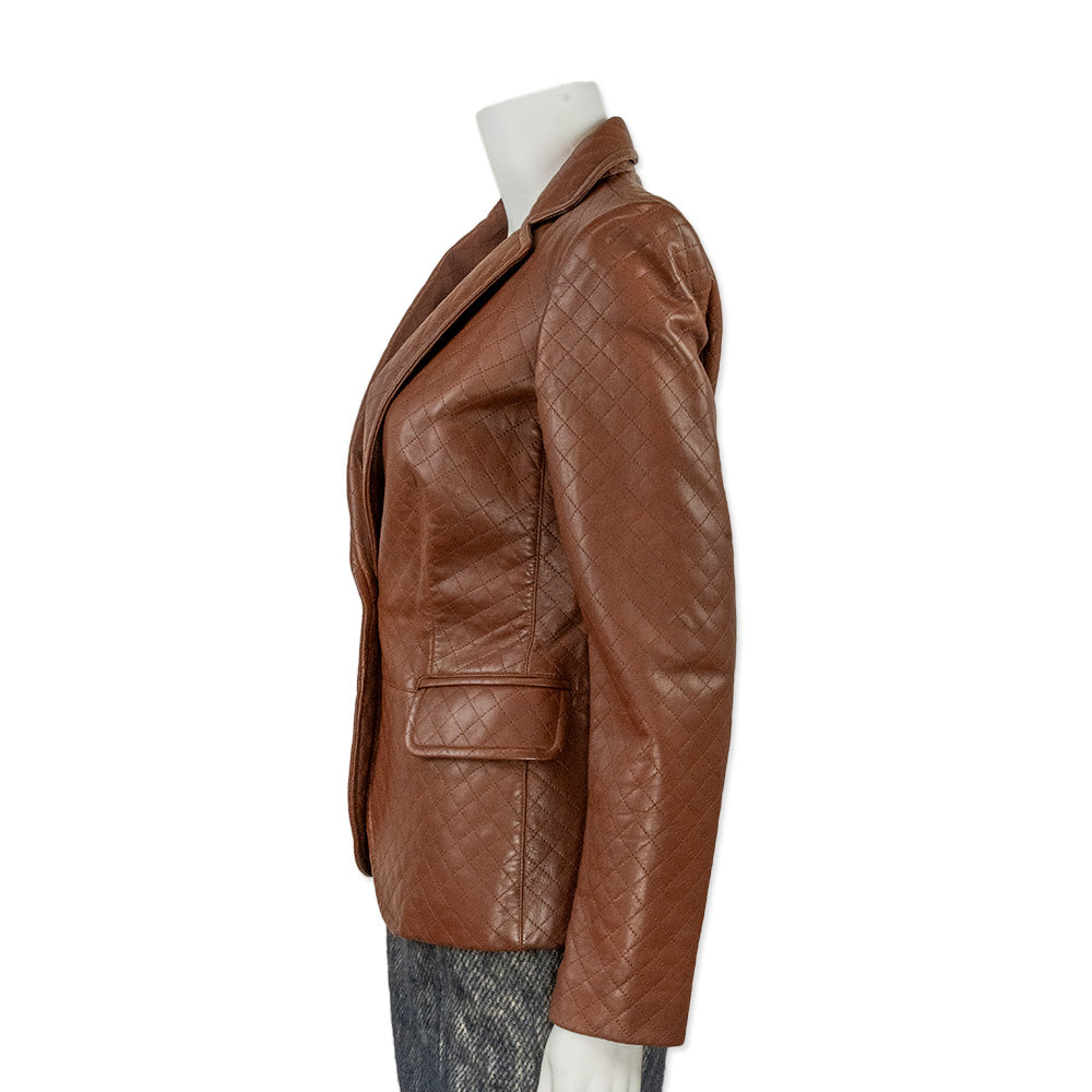 Salvatore Ferragamo Brown Quilted Leather Blazer