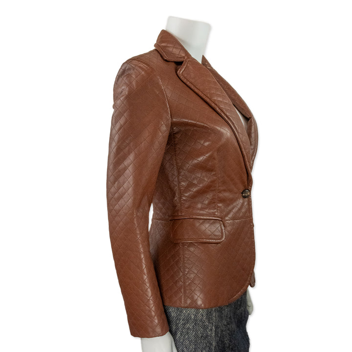 Salvatore Ferragamo Brown Quilted Leather Blazer