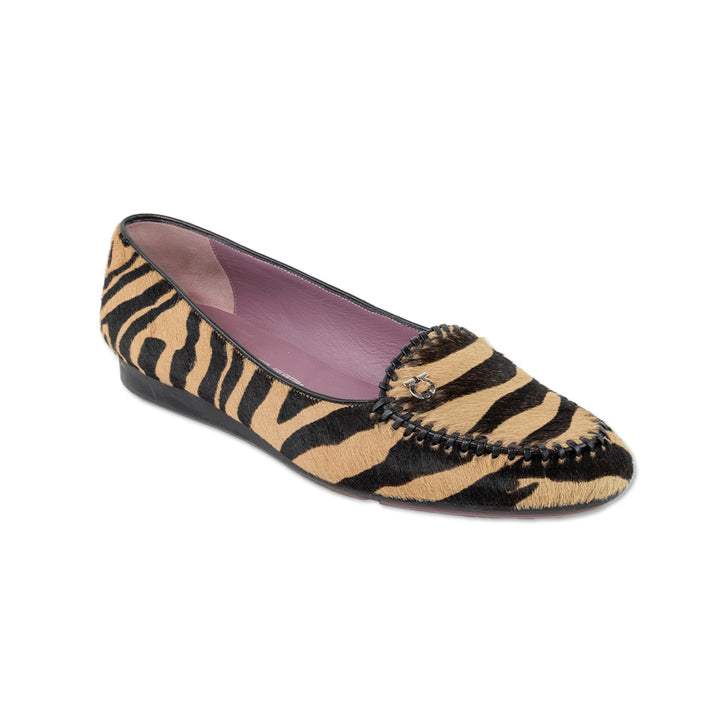 Salvatore Ferragamo Calf Hair Animal Print Round Toe Loafers