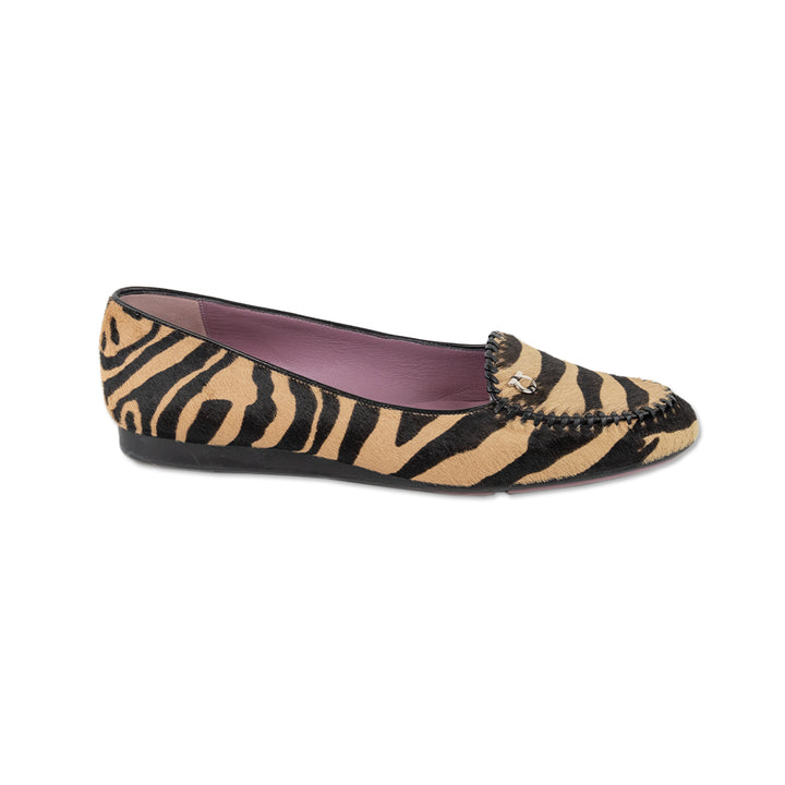 Salvatore Ferragamo Calf Hair Animal Print Round Toe Loafers