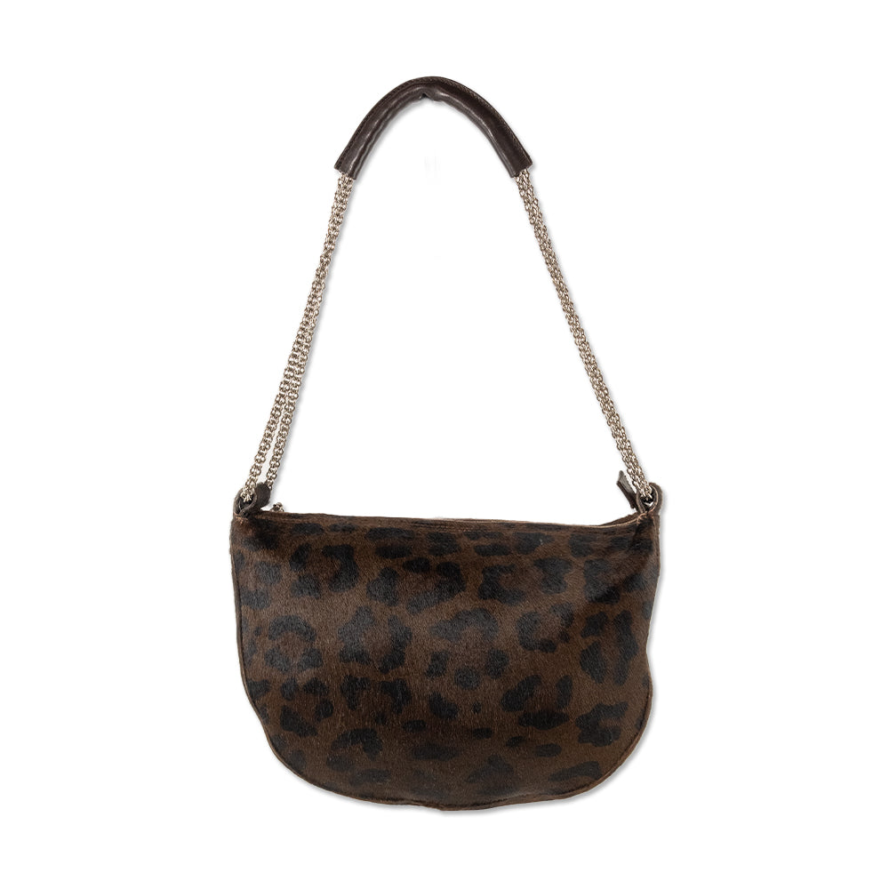 Salvatore Ferragamo Calf Hair Cheetah Print Shoulder Bag with Silver Chain