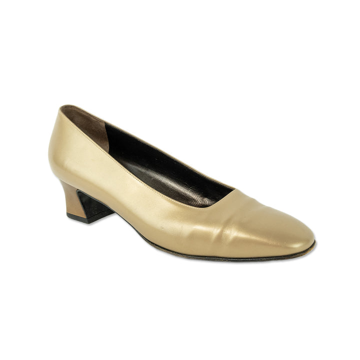 Salvatore Ferragamo Gold Leather Pumps