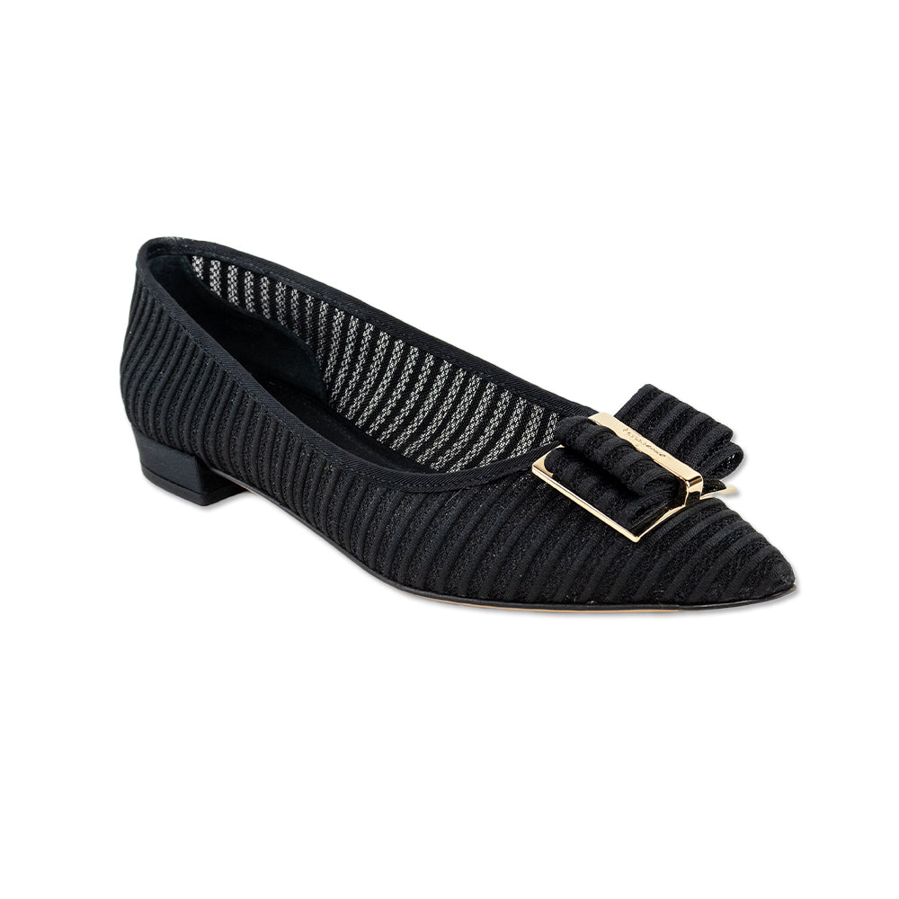 Salvatore Ferragamo Knit Mesh Pointed Toe Flats with Bow Accents