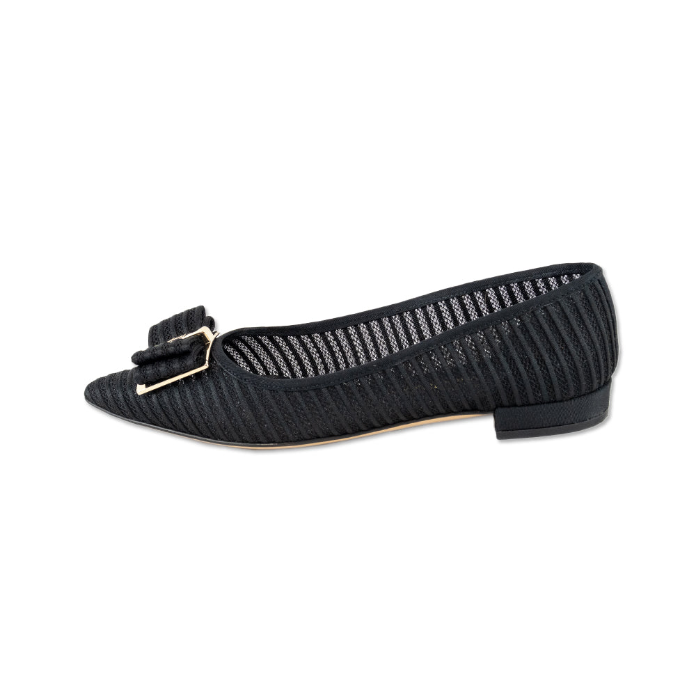 Salvatore Ferragamo Knit Mesh Pointed Toe Flats with Bow Accents