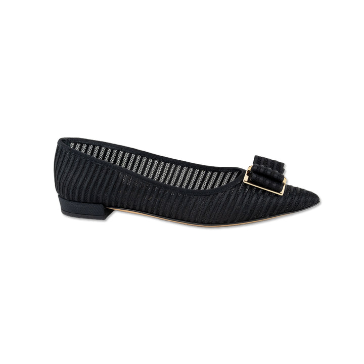 Salvatore Ferragamo Knit Mesh Pointed Toe Flats with Bow Accents