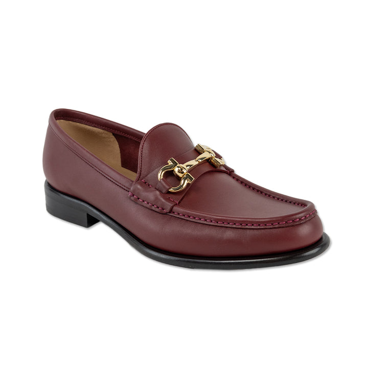 Salvatore Ferragamo Mason 3 Burgundy Leather Gold Horsebit Loafers