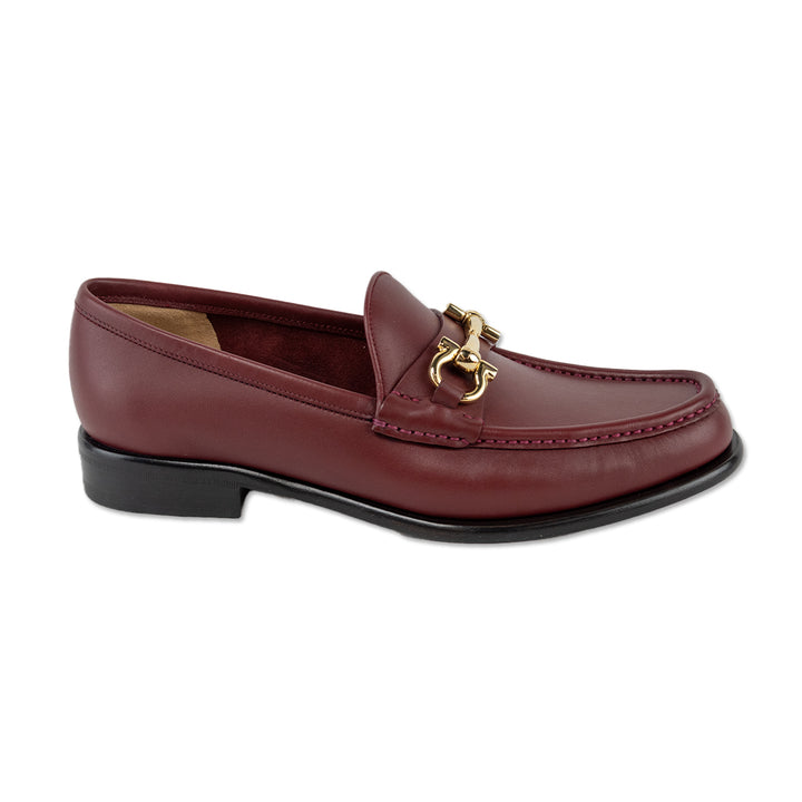 Salvatore Ferragamo Mason 3 Burgundy Leather Gold Horsebit Loafers