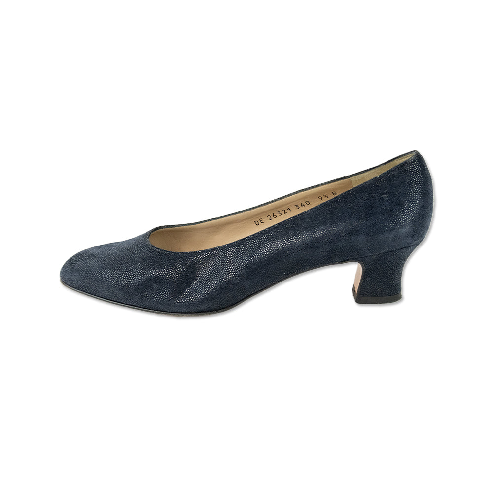 Salvatore Ferragamo Navy Embossed Suede Pump