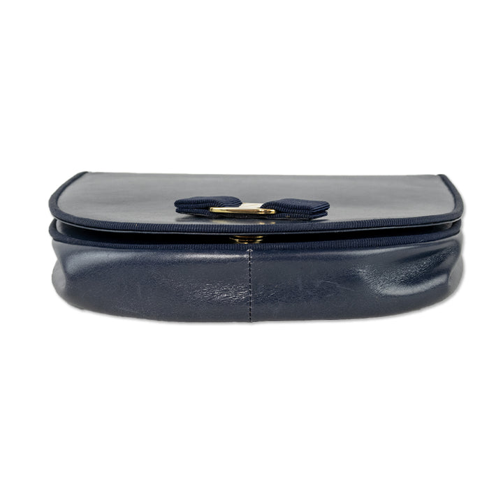 Salvatore Ferragamo Navy Vitello Vara Bow Crossbody Saddle Bag