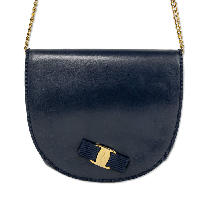 Salvatore Ferragamo Navy Vitello Vara Bow Crossbody Saddle Bag