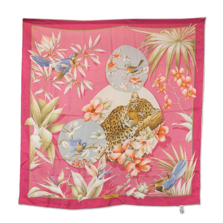 Salvatore Ferragamo Pink Sleeping Tiger Silk Scarf