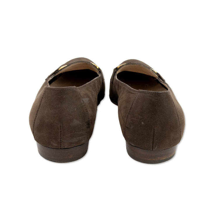 Salvatore Ferragamo Round Toe Brown Suede Flat