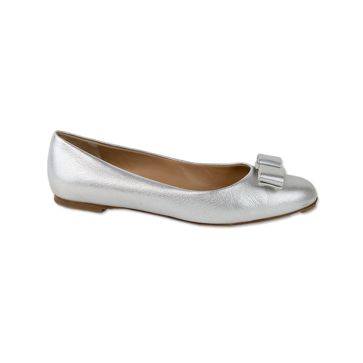 Salvatore Ferragamo Silver Round Toe Ballet Flats