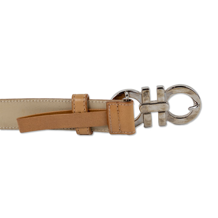 Salvatore Ferragamo Thin Brown Leather Belt with Silver Buckle