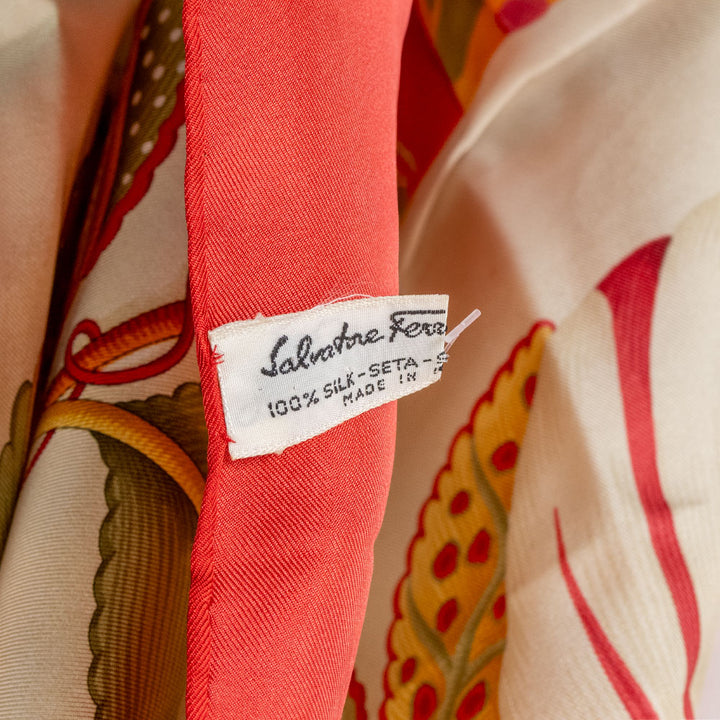 Salvatore Ferragamo Yellow and Red Floral Printed Silk Scarf