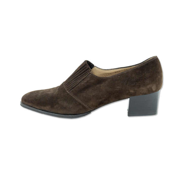 Salvatore Ferragamo Almond Toe Brown Suede Pump