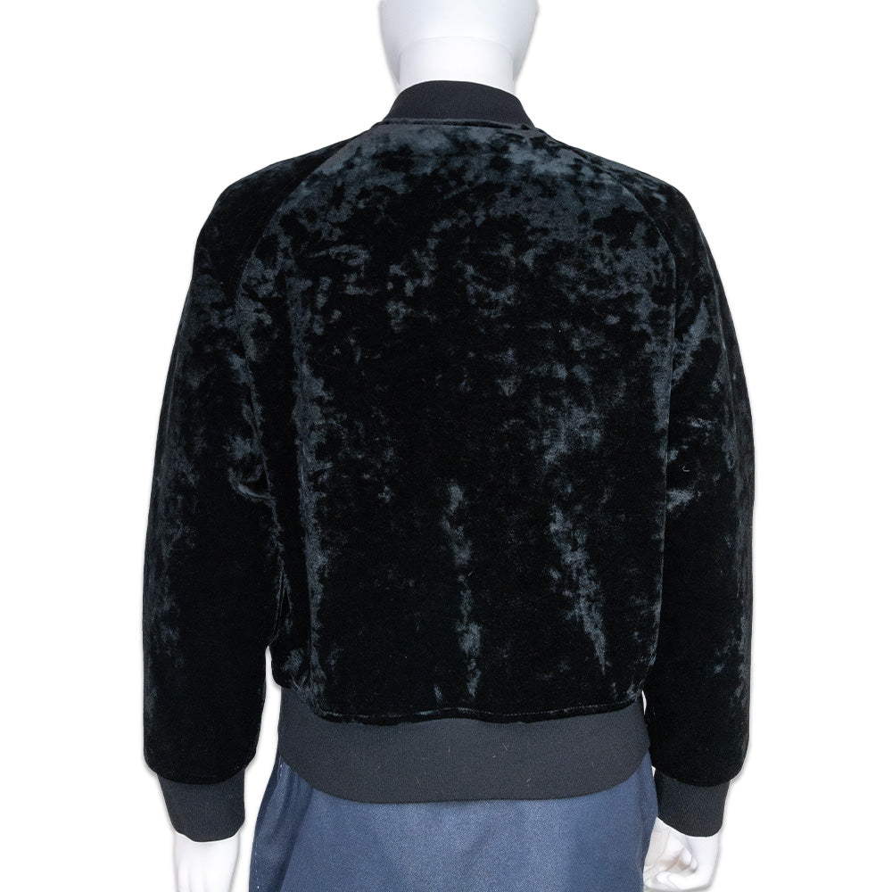 Sandro Briny Crystal Embellished Black Velvet Bomber Jacket