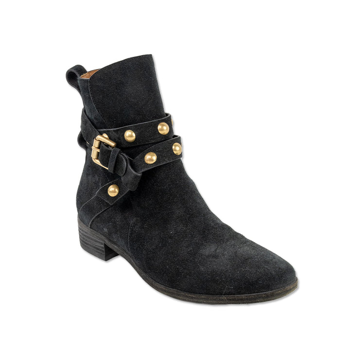 See by Chloe Black Suede Ankle Boots with Brass Toned Studs