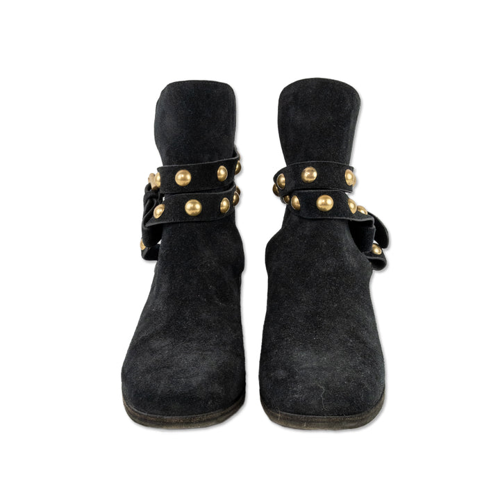 See by Chloe Black Suede Ankle Boots with Brass Toned Studs