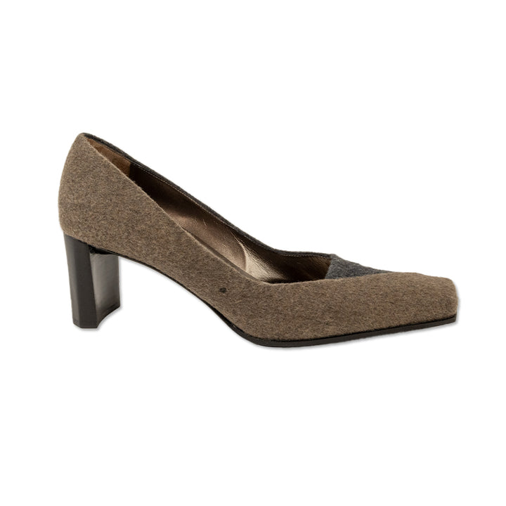 Sergio Rossi Wool Color Block Square Toe Heels